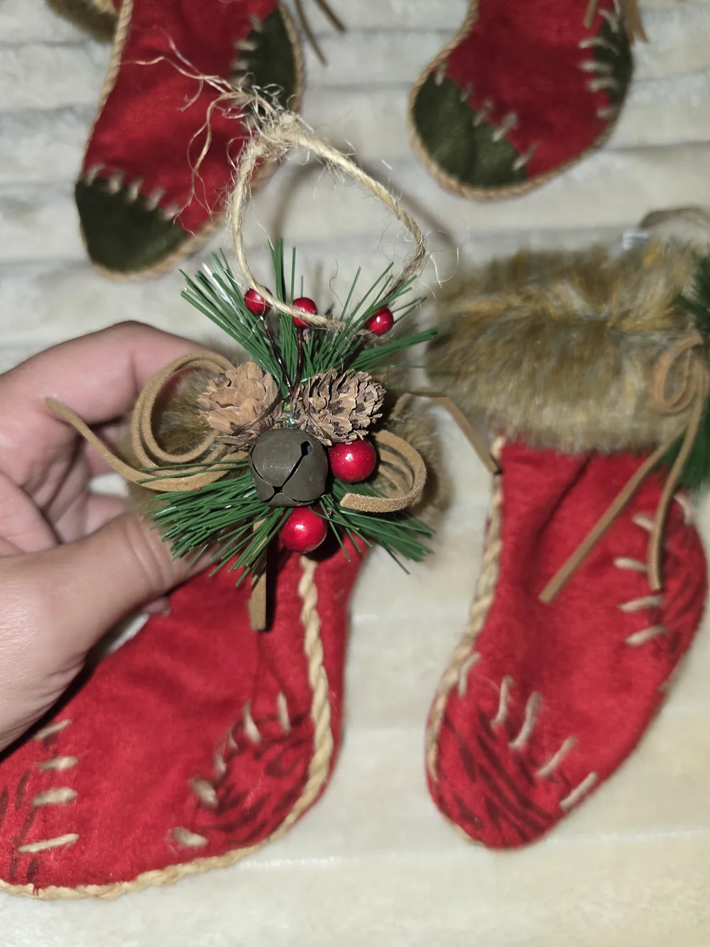 8 Vintage Rustic Christmas Stocking Ornaments